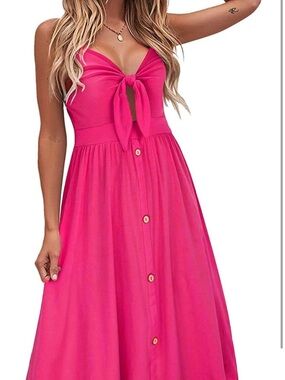 Amazon Hot Pink Tie-Front Midi Dress